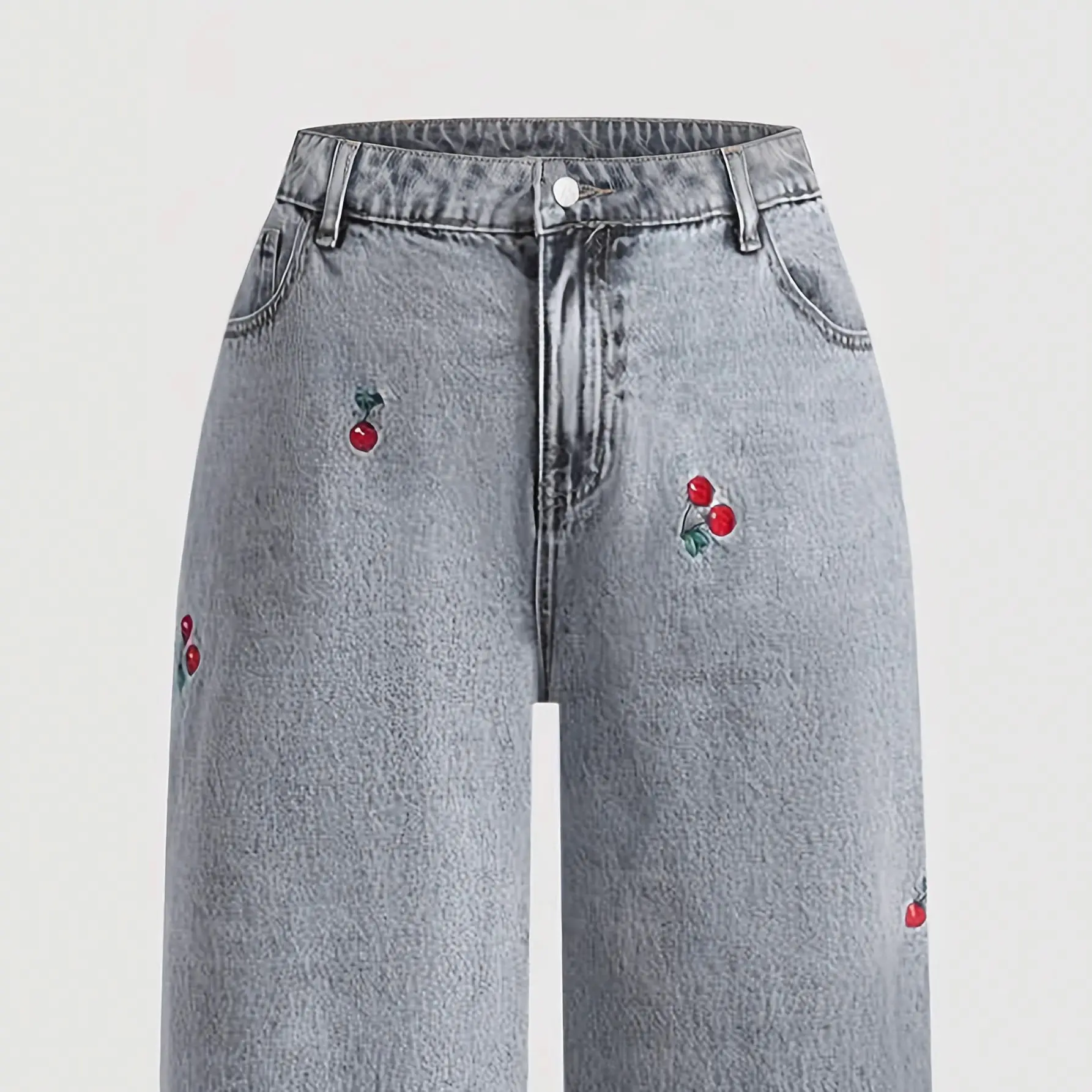 Vintage Czerwone Jeansy Y2k z Haftem Kwiatu Wiśni, Luźne Jeansy z Wysokim Stanem, Damskie Spodnie Denimowe, Styl Shoujo Girl, Jeansy Damskie