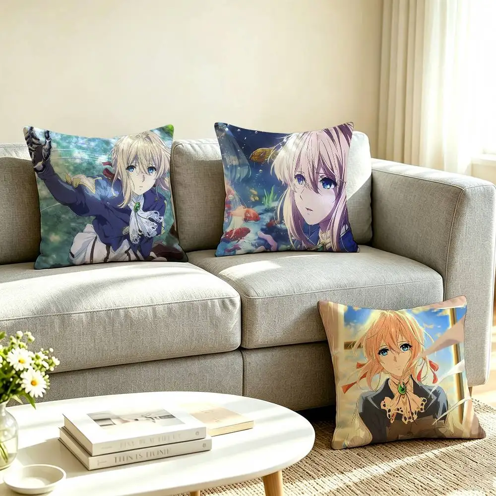 V-Violet Evergarden Anime  Pillow Case Square Double-Sided Sofa Cushion Cover Bedroom Bedside Pillow