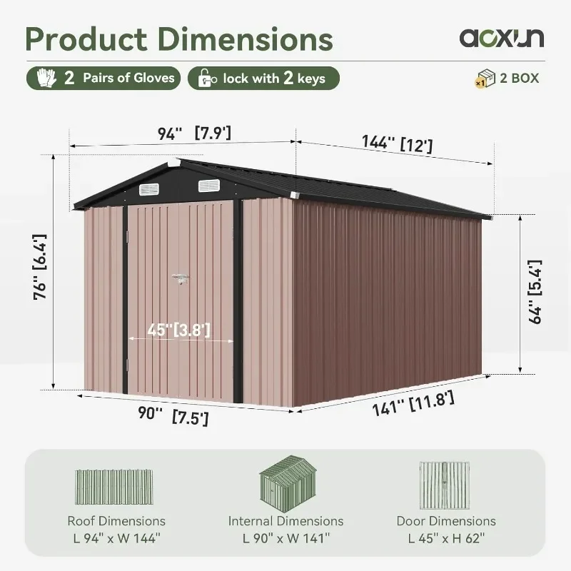 Aoxun 8x12 FT Outdoor Storage Shed Large Shed Steel Utility Tool Shed Storage House with Door & Lock, Metal Sheds with Sloped