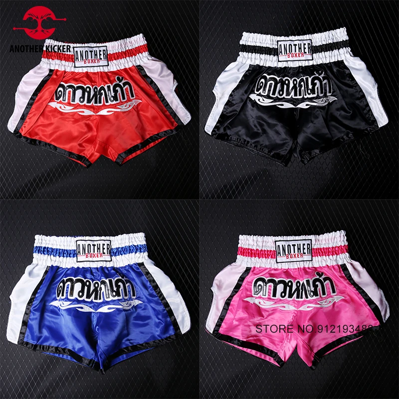 Muay Thai Satin Kick Bo Training Pants Men Women Children Grappg Thaibo Kickbo Shorts Muaythai Fight Wear