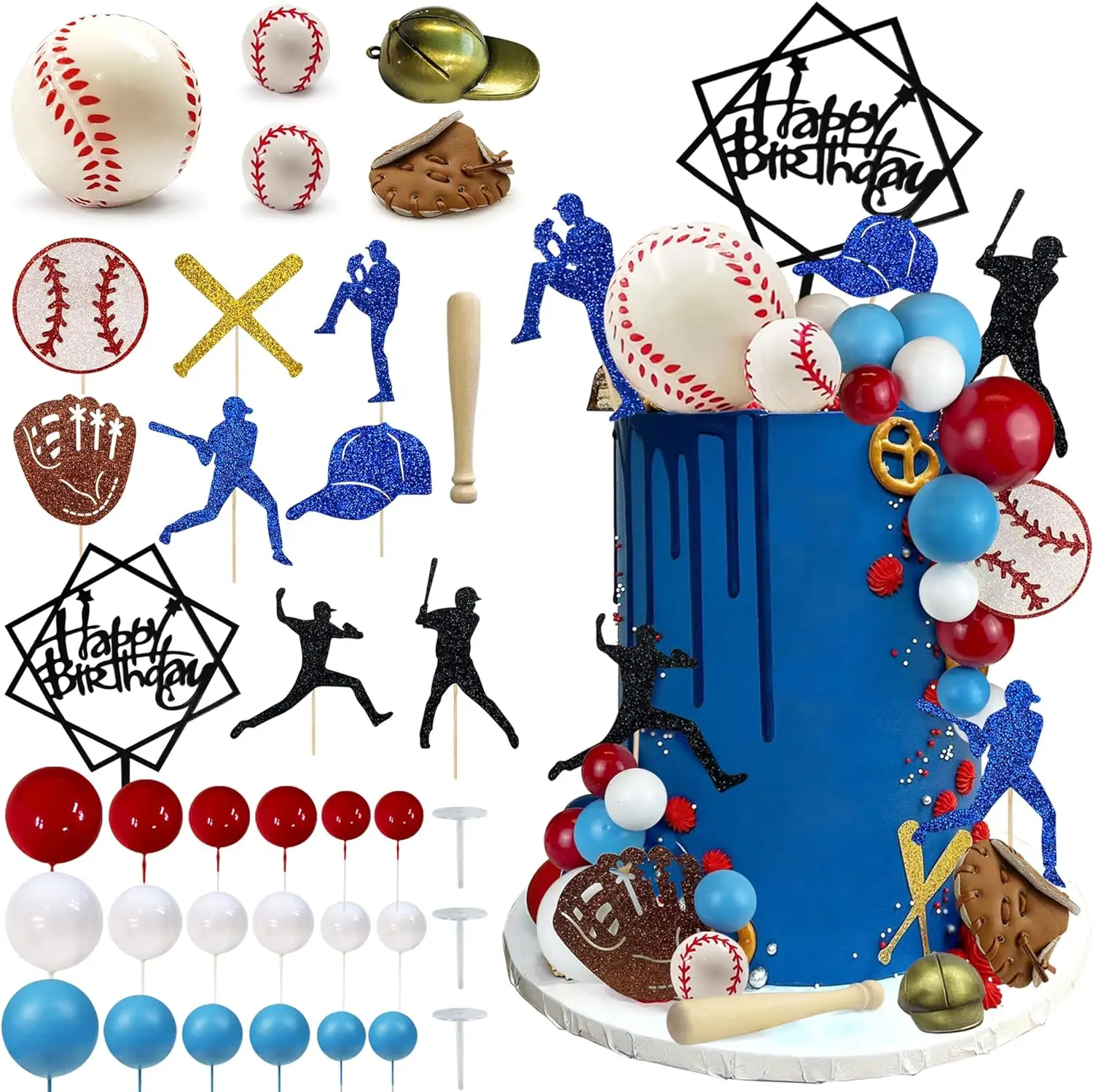 Sport Theme Baby Shower Baseball Cake Decorations Baseball Cake Topper Supplies  For Boys Men