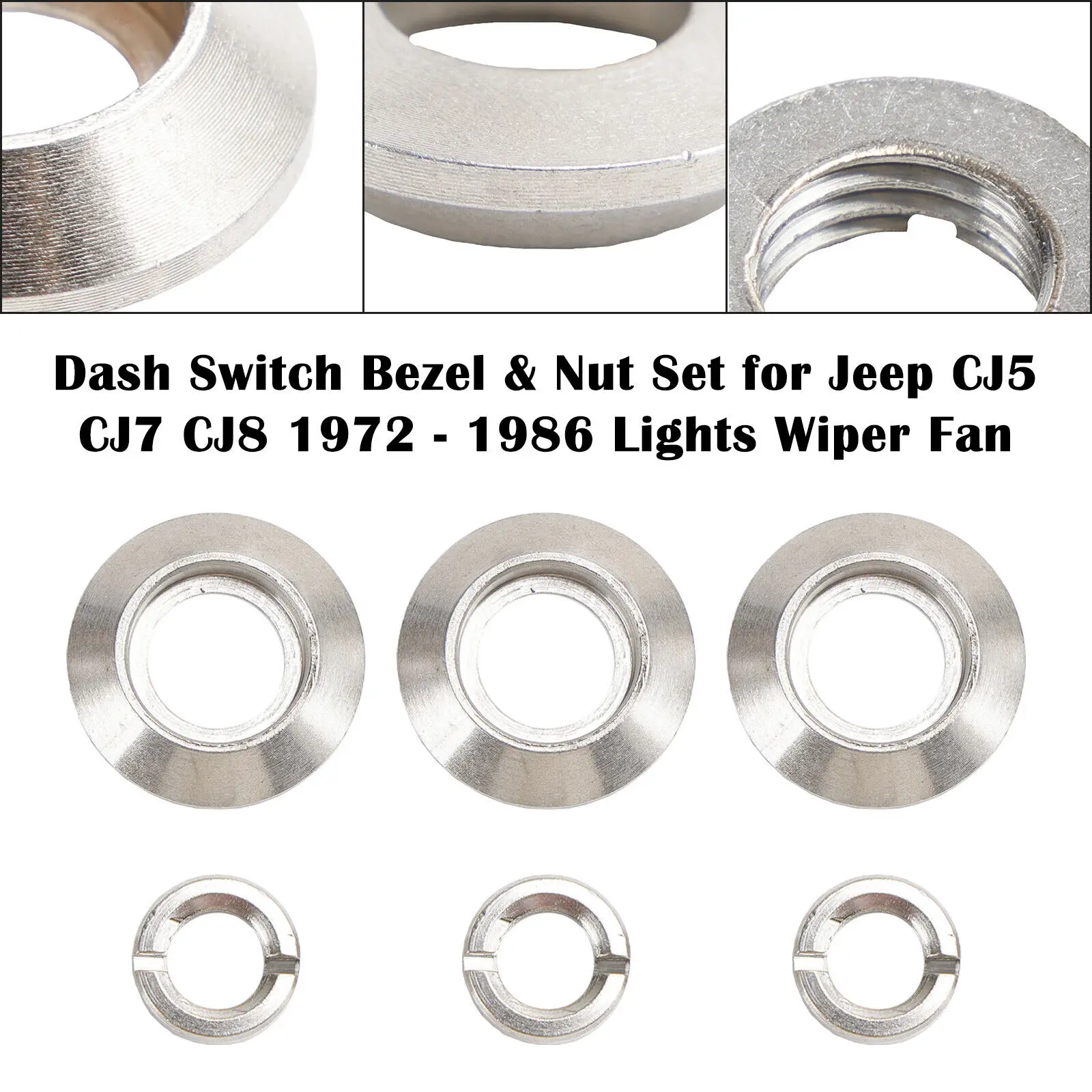 Dash Switch Bezel & Nut Set Fits Jeep CJ5 CJ7 CJ8 1972-1986 Lights Wiper Fan