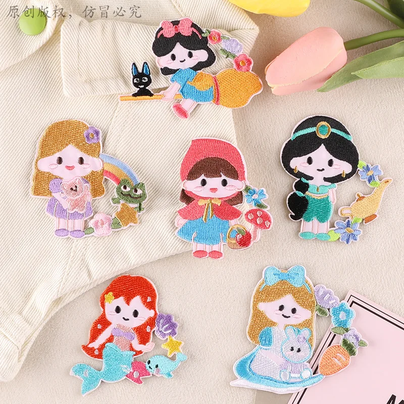 Cartoon Princess Self-adhesive Badge Patches for DIY T-shirt Jeans Backpack Children's Clothing Notebook Appliques Decor Sticker