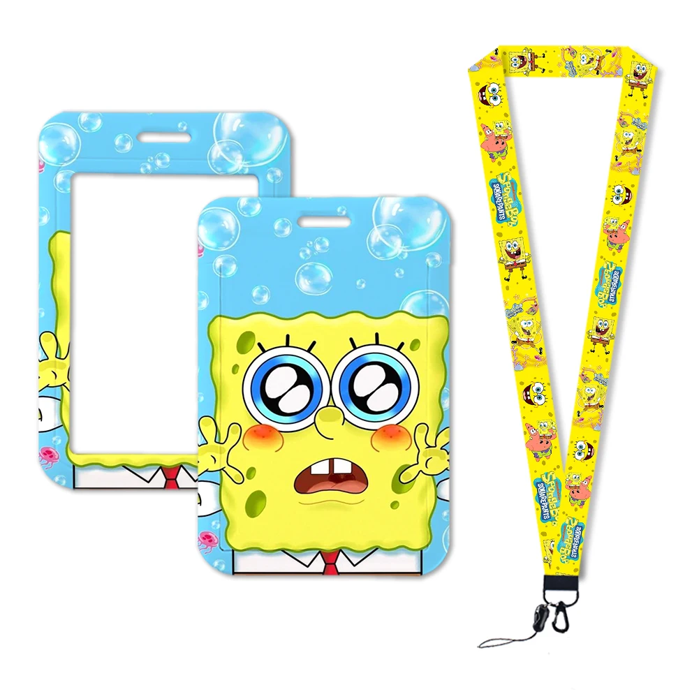 SpongeBob SquarePants Credential Holder Keychains Neck Ring Keychain Neck Strap Nurse Lanyard With Card Holder Reel Clip