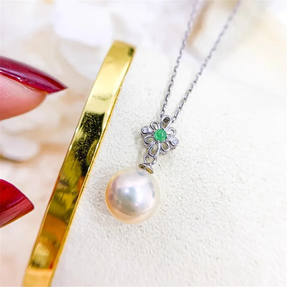 

DIY Pearl Accessories S925 Sterling Silver Pendant with Empty Support K Gold Jade Necklace Set Fit 8-12mm Circle D132