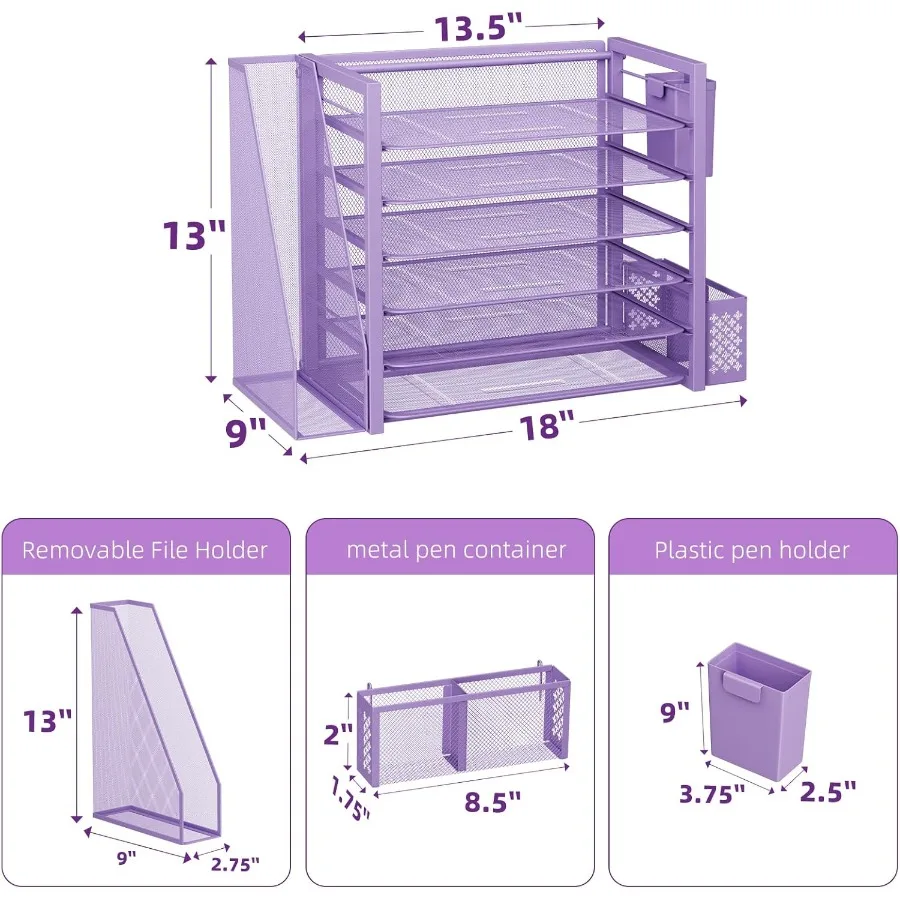 منظم ملفات مكتبي مكون من 6 طبقات مع حامل ملفات صينية الحروف الورقية وحاوية أقلام للمكتب أو المنزل ومساحة العمل باللون الأرجواني الفعالة #4