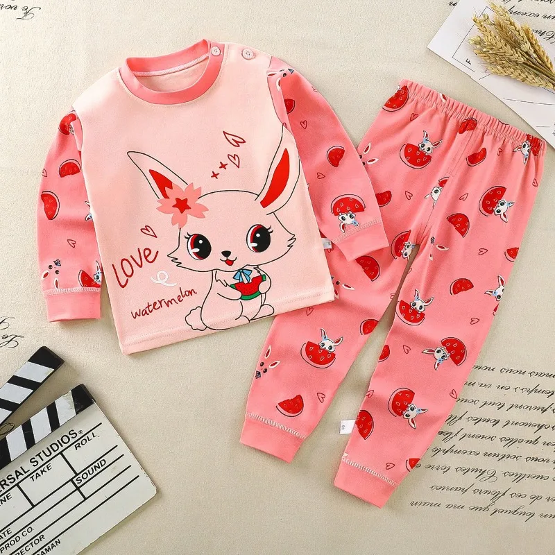 Cartoon Pajamas Suits Children\'s Baby Boys Girls Spring Autumn Sleepwear Home Clothes Cotton Autumn Long Trousers Kids Pijamas