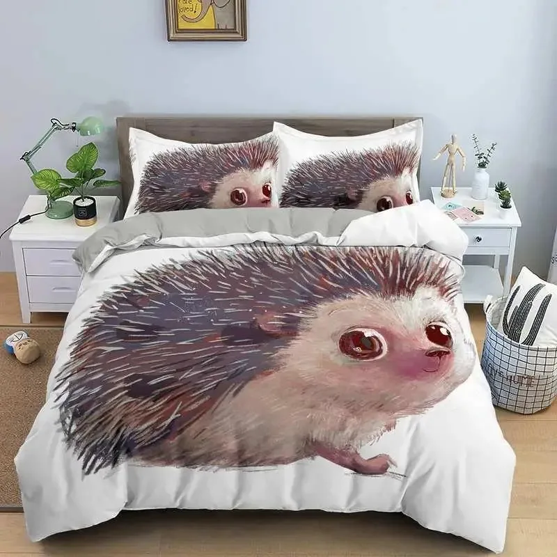 Cute Hedgehog Bedding Set Boys Girls Twin Queen Size Duvet Cover Pillowcase Bed Kids Adult Fashion Home Textileextile