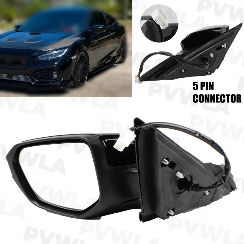 Car accessories For Honda American Version Civic 2016 2017 2018 2019 2020 2021 Left 5 Pins Black Painted Rear Mirror Assembly