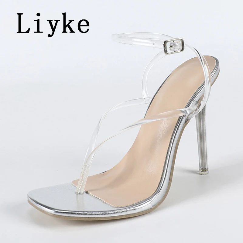 

Liyke/летние модные прозрачные сандалии из ПВХ с застежкой на носок, женские вечерние модельные туфли из плексигласа, прозрачные сандалии на высоком каблуке Sandalias De Mujer