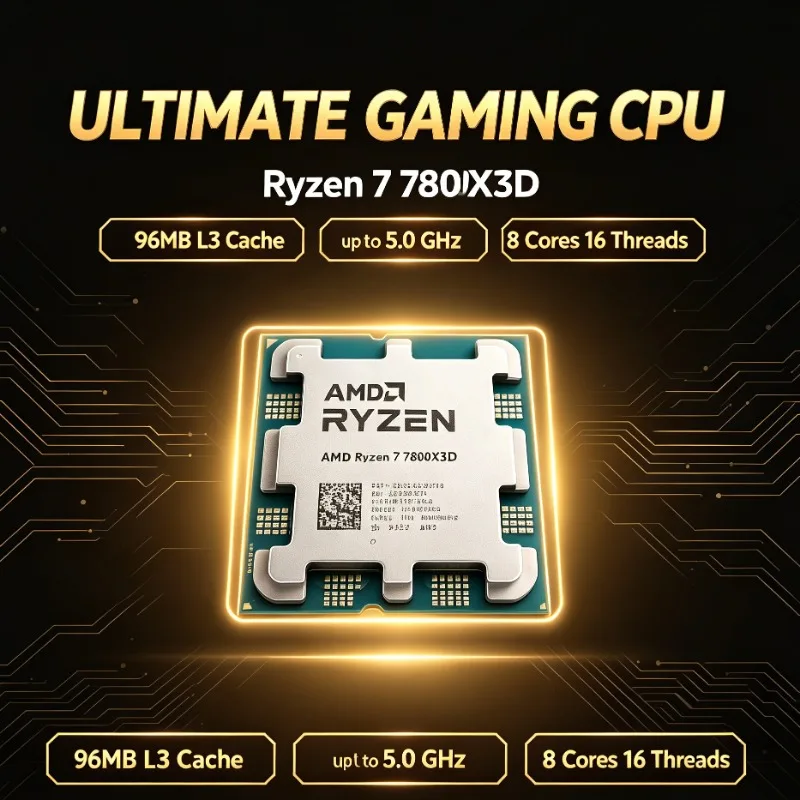 AMD Ryzen 7 7800X3D 96M Large L3 Cache Desktop CPU 8 Core 16 Thread 5NM 4.2GHz Socket AM5 120W DDR5 Processor Without Cooler