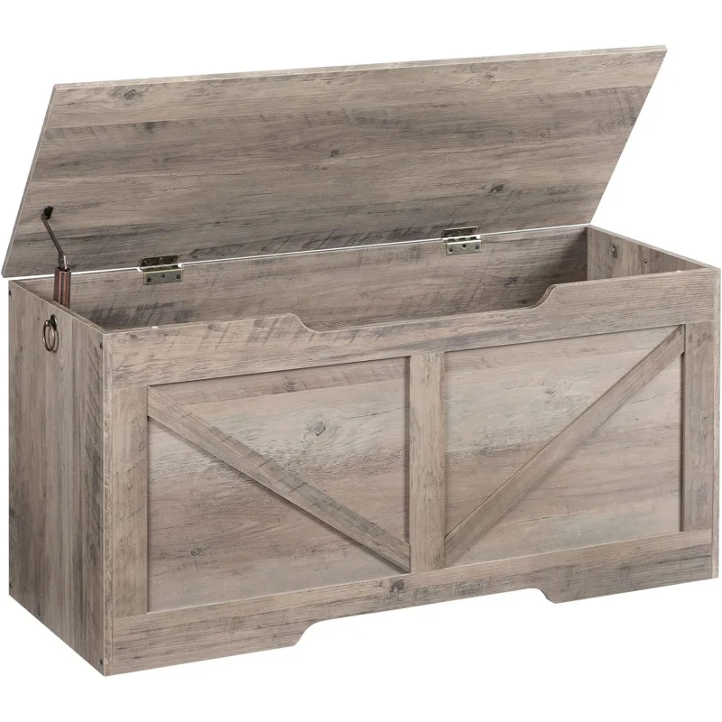 

39.4" Retro Wooden Storage Bench - Supports 220 LB, U-Cut Handles & Safety Hinge, Easy Assembly Toy Box & Organizer