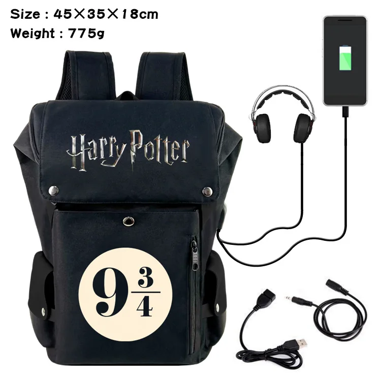 Harris Potter Backpack Hogwarts Academy Badge Student Backpack Gryffindor USB Rechargeable Travel Computer Bag School Gift