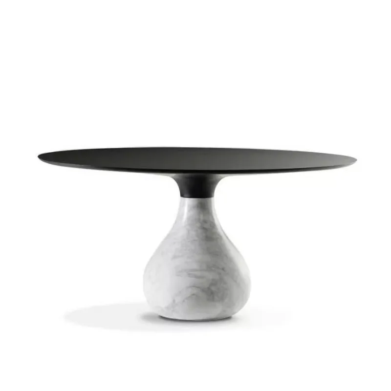Italian minimalist natural marble water drop round table North American black walnut designer villa high-end dining table