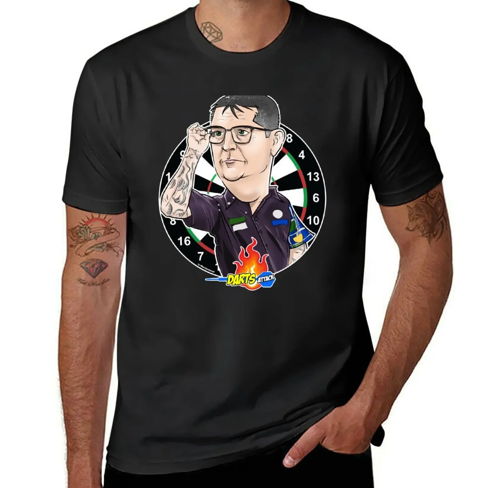 Caricatura Gary Anderson by Darts Attack T-Shirt anime stuff plain mens white t shirts