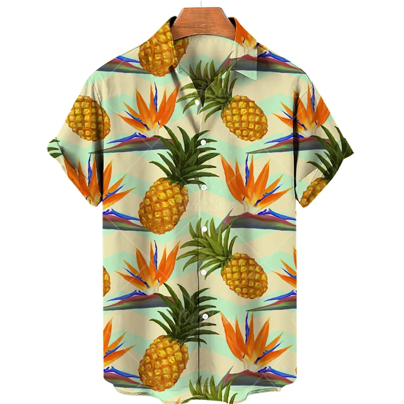 2024 Summer 3D Print Shirt For Men Tropical Fruits Pattern Short Sleeve Hawaiian Shirts Casual Fashion Resort Beach Tops Blouse