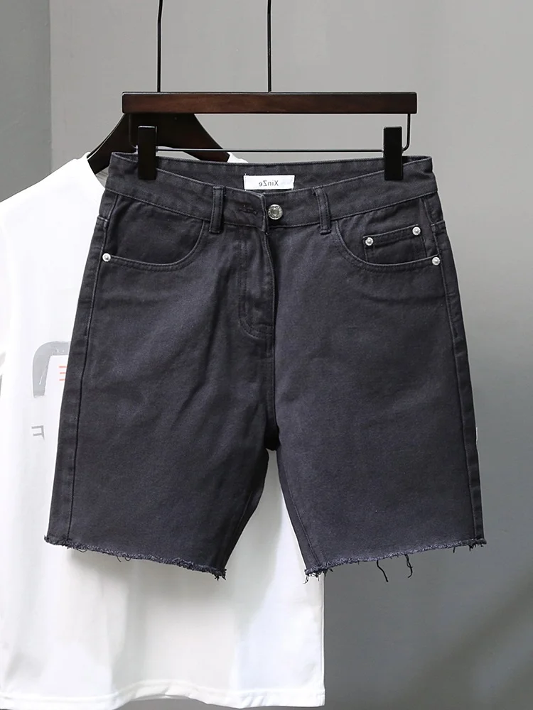 Vintage Summer Japanese Style Men's  Color Jeans Shorts Frayed Hem Versatile Slim Fit High End Black Five-Point Pants
