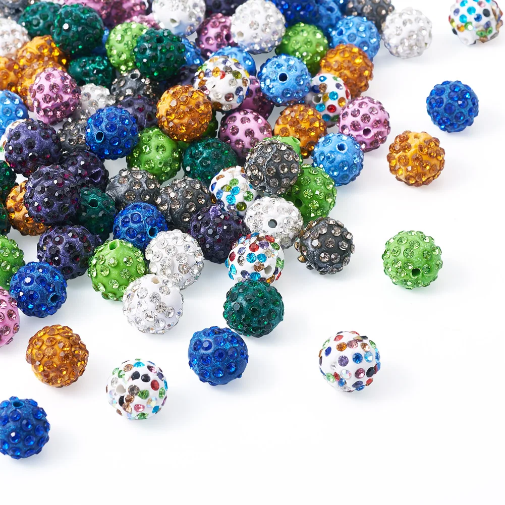 100Pcs Handmade Polymer Clay Rhinestone Beads Pave Disco Ball Beads Round Soft Pottery Micro Pave CZ Spacer Beads DIY Bracelets