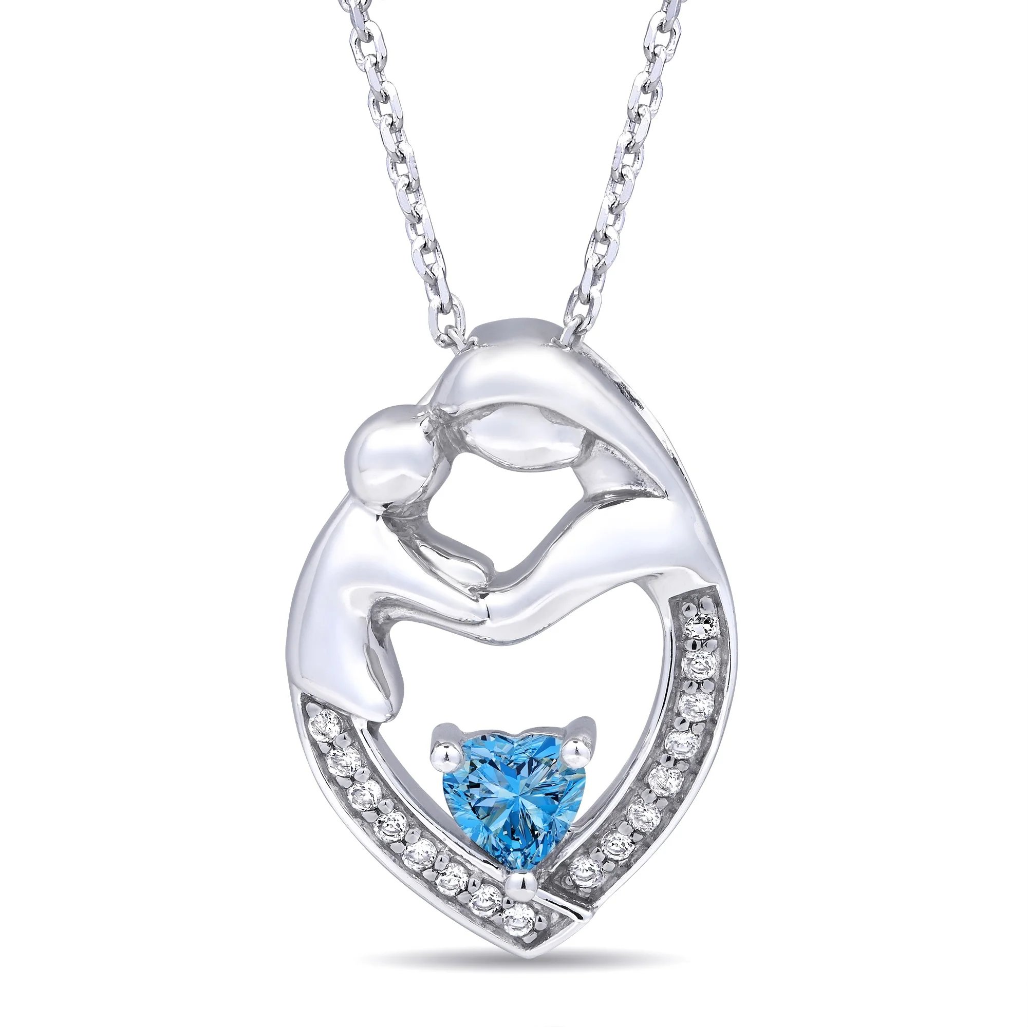 Custom Birthstone Mother Child Love Heart Necklace Pendant Amethyst Hugging Figure Diamond Accent  Jewelry Gift for Mom Daughter