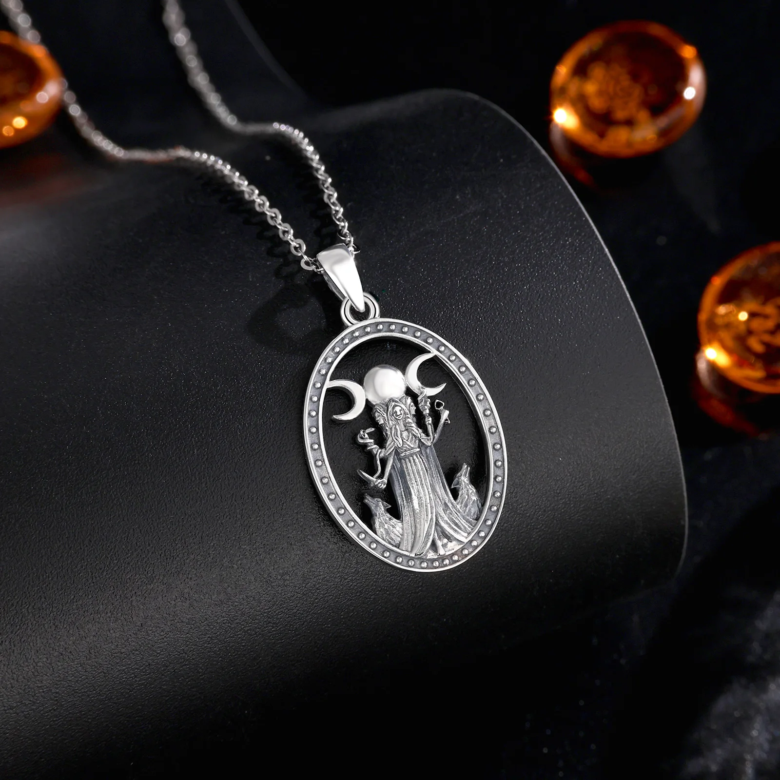 AEONSLOVE 925 Sterling Silver Hecate Pendant Triple Moon Goddess Necklace for Women Witch Pagan Jewelry Spiritual Amulet Gift