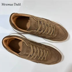 Mrxmus Dutit 2024 New Women Spring Fashion Suede Leather Lacing Flat Thick Soled Shoes Simple Casual Vintage Sneaker Female Chic