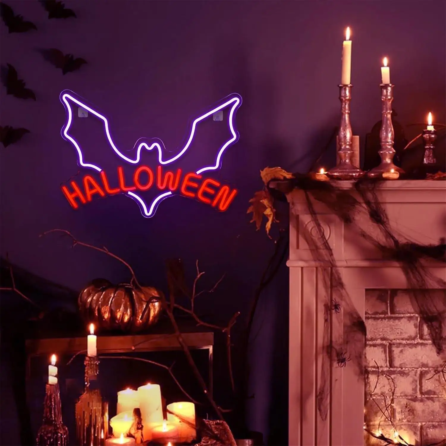 Halloween Bat Neon Sign USB Dimmable LED Lights For Home Club Gathering Event Bedroom Background Wall Decor Creative Gifts