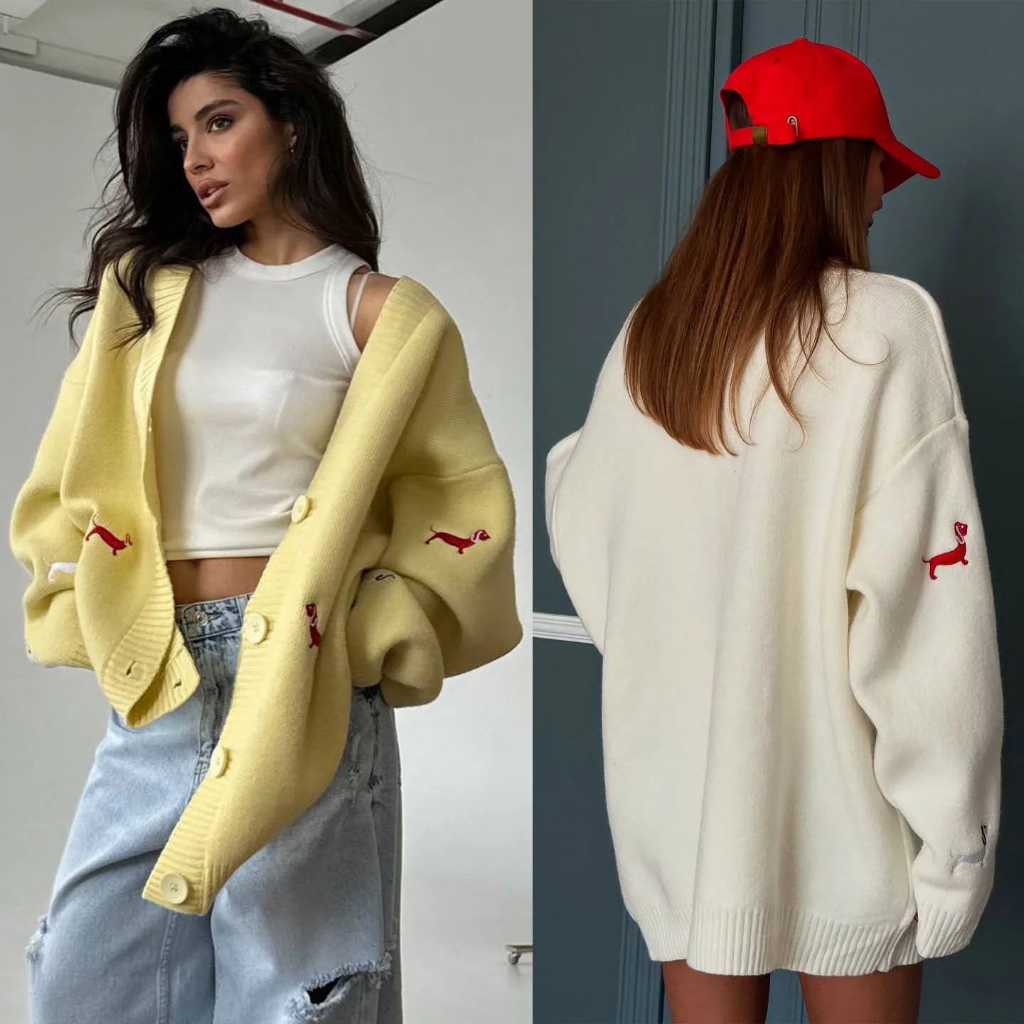 

Свободная вышитая куртка-свитер для младенцев, шерстяная куртка-свитер с вышивкой таксы