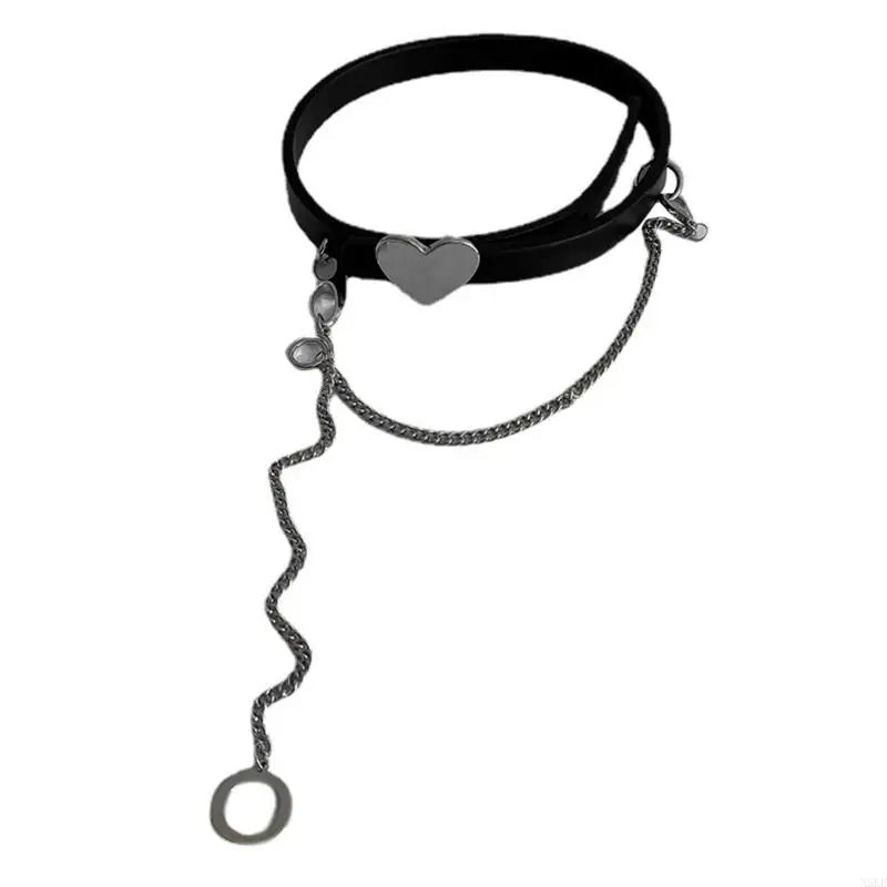 

N5KB Heart Shaped Buckle Choker Punk Metal Chain Choker Adjustable PU Leather Collar