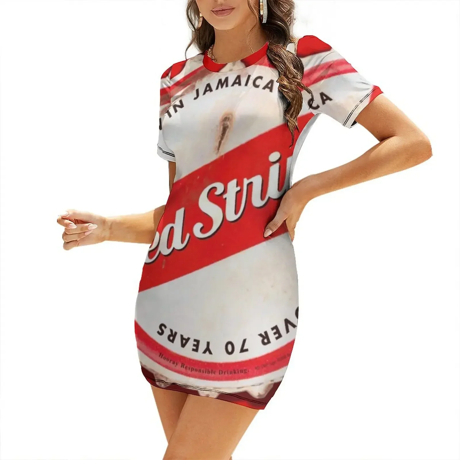 

Red Stripe Bottle Cap Short-Sleeved Dress african dresses for woman Bridesmaid dress woman