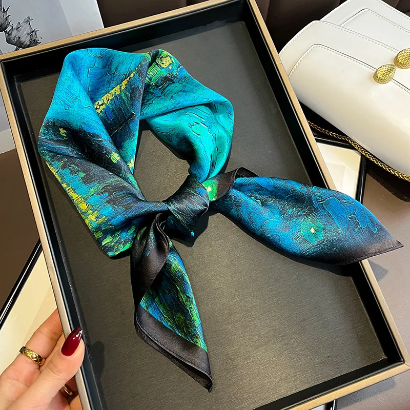 

Pure Silk Women Square Scarf Bandanas Spring-Autumn Retro Bufanda Neckerchief Foulard Femme Luxury Hair Ribbon Headscarf