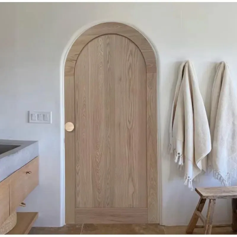 Wholesale Sturdy Round Top Red Oak Solid Wood Arched House Doors