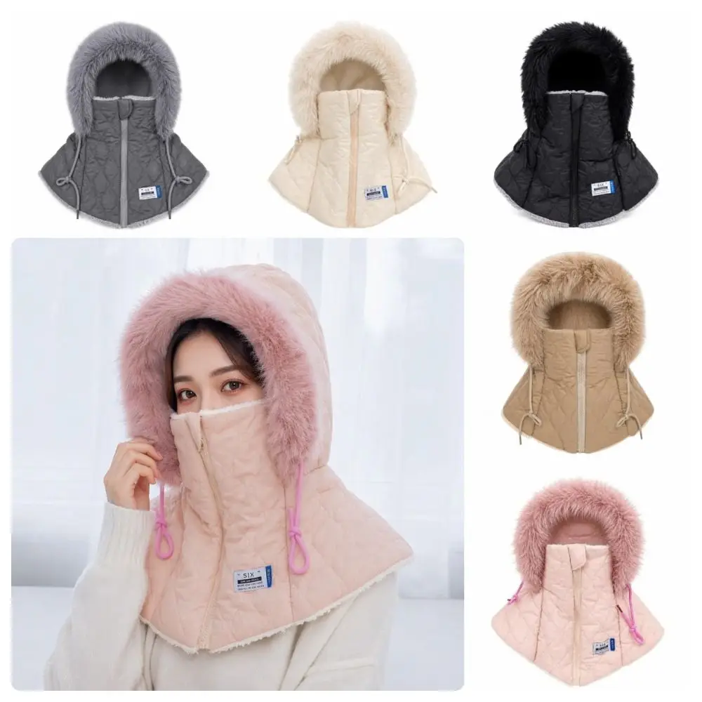 Casual Faux Fur Lined Full Face Balaclava Windproof Warm Hooded Neck Warmer Winter Head Cover Winter