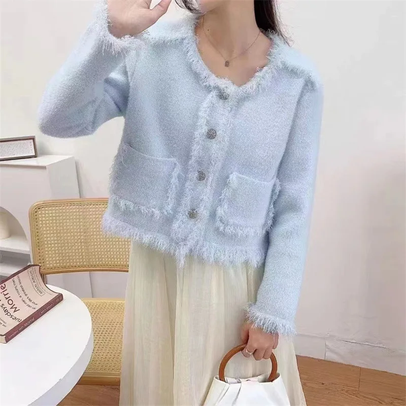 Cardigan in Cashmere con scollo a o da donna maglione lavorato a maglia da donna primavera e autunno camicia a maniche lunghe di grandi dimensioni