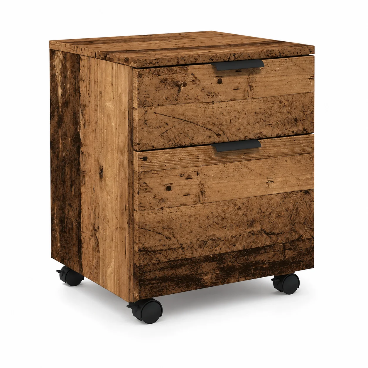 Armoire à dossiers mobile avec roulettes, aspect bois recyclé 45x38x54 cm, organisateur de rangement roulant pour bureau à domicile, salon, boissons et magazines, mobilité facile avec roulettes verrouillables