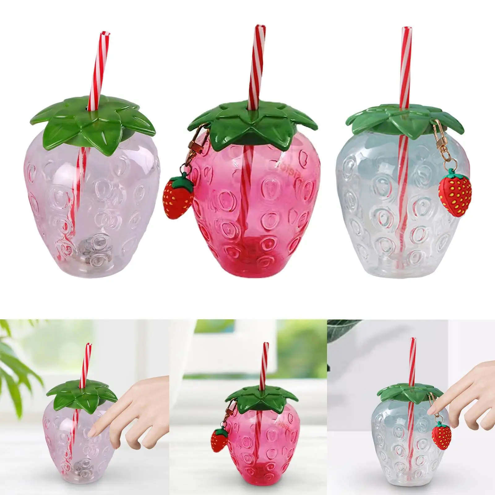 

10 Pieces Strawberry Shaped Cup Drinking Cup Decorative Drinking Bottles Strawberry Sippy Cup with Straw for Camping Hiking