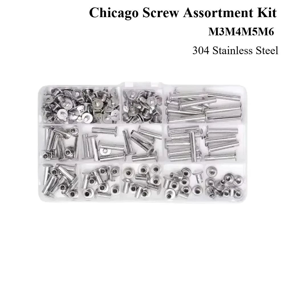 

304 Stainless Steel Chicago Screws Set, M3M4M5M6 , Leather Rivets for Leather Craft, Photo Album, Chicago Screw Assortment Kit