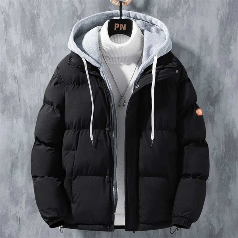 Fake Two Piece Jacket Coats Men Winter New Zipper Hooded Coat Casual Loose Warm Outerwear Men\'s Cotton-padded Jacket 2022