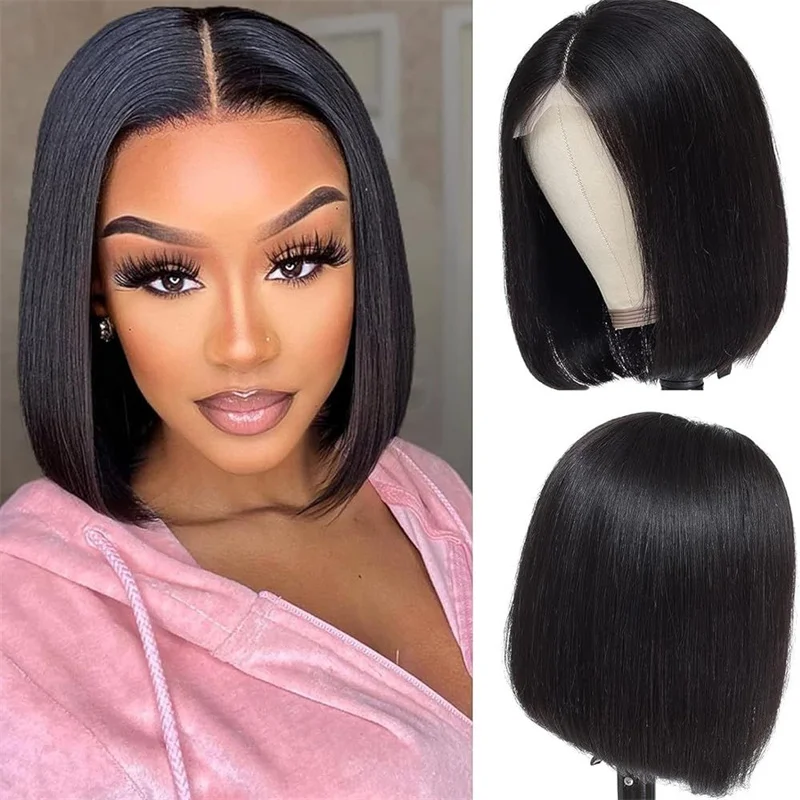 

Cheap Short Bob Transparent Lace Front Human Hair Wig Mink Brazilian Hair Wig 4x4 Closure Short Bob Wigs for Black Women