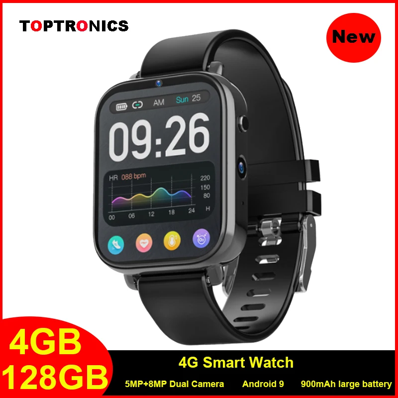 

New 4G Smart Watch Men Women 4GB 64GB Android 9 GPS 900mAh Dual Camera 5MP+8MP IP68 Waterproof 5ATM Smartwatch For Xiaomi Phone