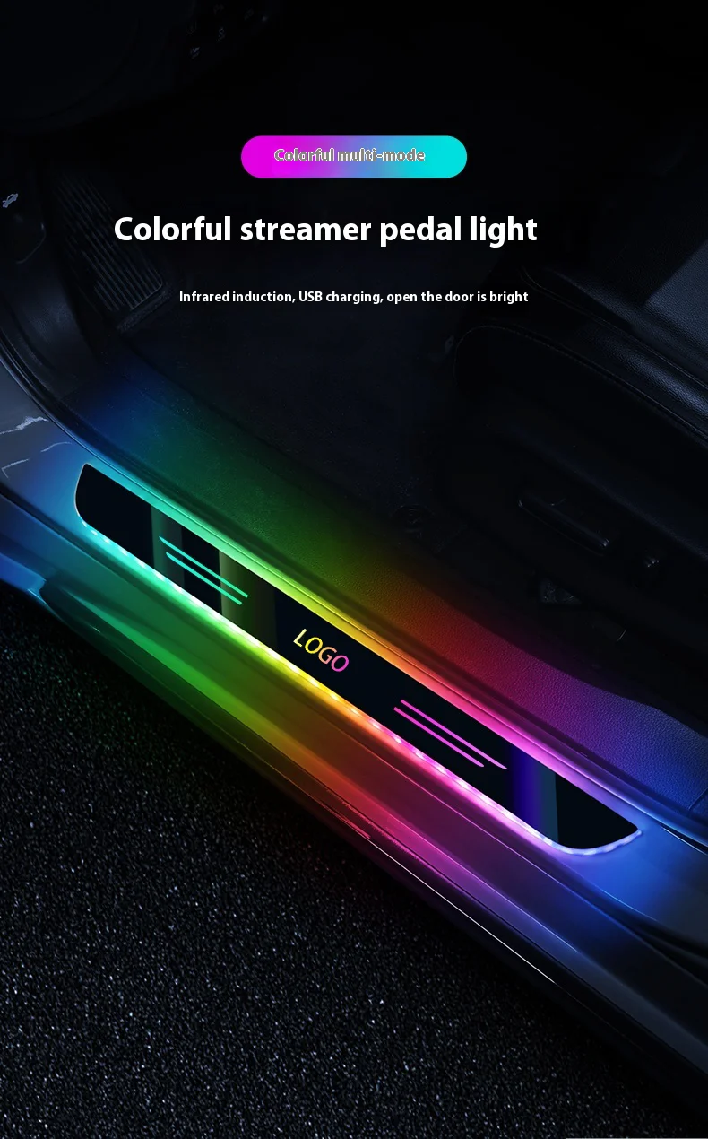 Customizable Door Entrance Glow LED Door Sill Pro illuminating a vehicle entrance with custom text