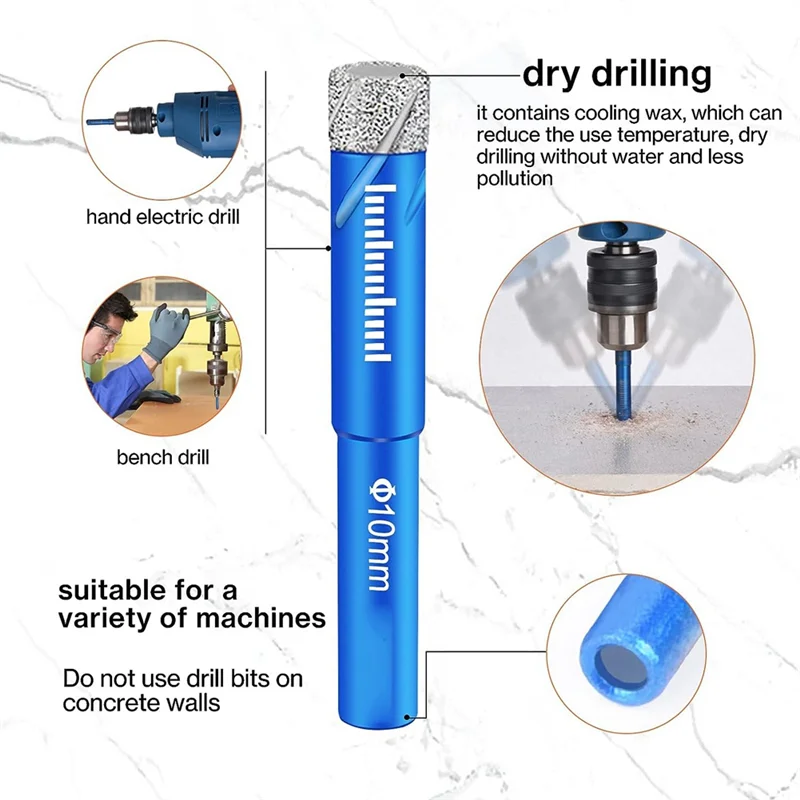 

5PCS Dry Diamond Core Drill Bits Kit For Porcelain Tile, Drill Bits Set Kit For Glass Hard Materials,