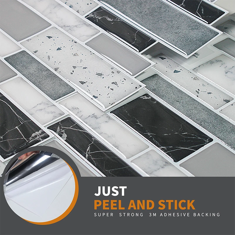 5/10 Sheets Waterproof Self-Adhesive Kitchen & Bathroom Wall Tiles Stickers 3D Peel And Stick Vinyl Wallpaper Modern Home Decor view 3