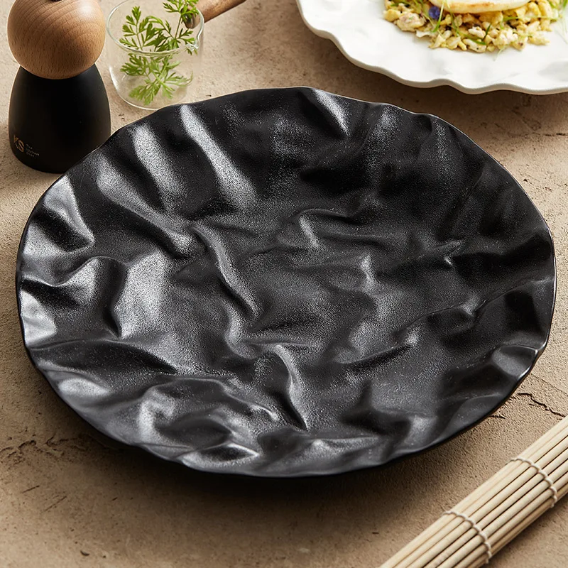 Ceramic Wrinkle Plate Steak Dish Elegant Home Dining Western Style Dinnerware