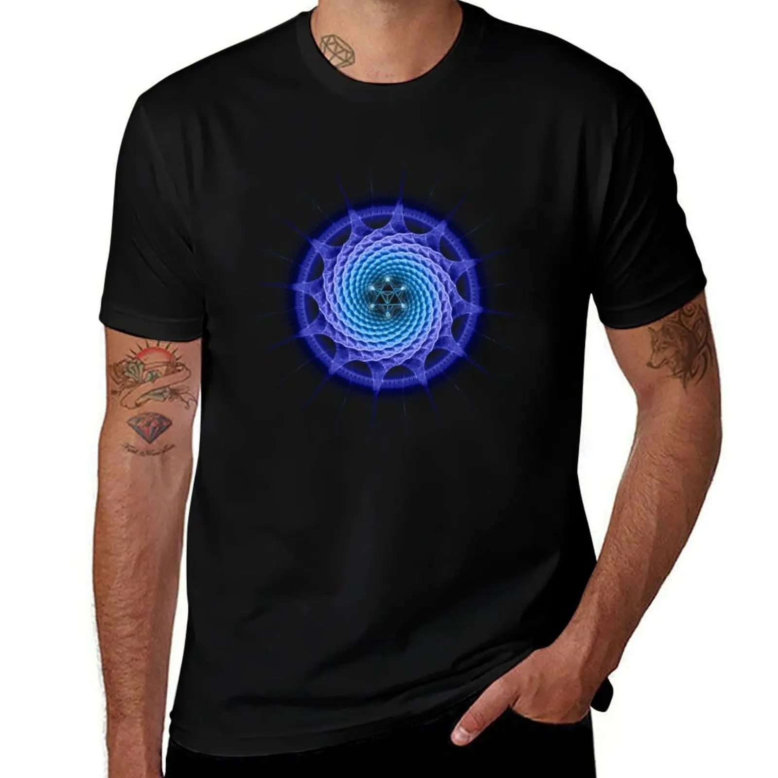 Merkaba Spiral Mandala Blue ( Fractal Geometry ) T-Shirt anime shirt funny gifts T-shirts man mens graphic t-shirts anime