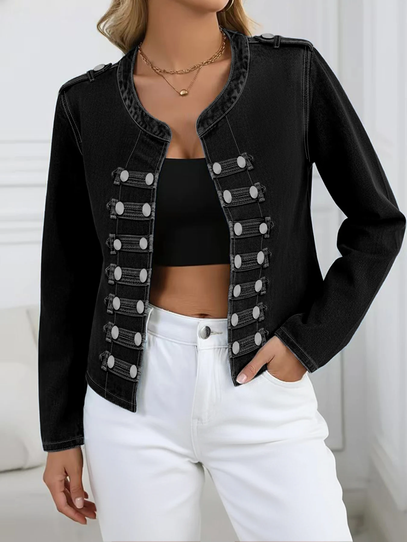 

Женская джинсовая куртка больших размеров, модная двухрядная конструкция на пуговицах, удобная женская джинсовая куртка большого размера