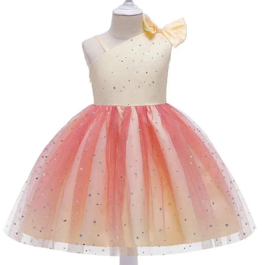 

Luxury Dresses For Children Star Sequined Bow Tulle Princess Dress For Flower Girls Party Birthday Wedding Formal Pageant Gown