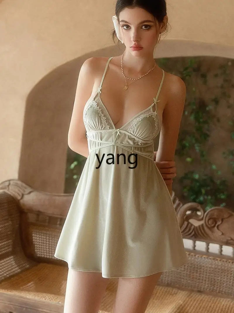 CX spring and summer new ice silk set suspender nightgown nightgown two-piece set