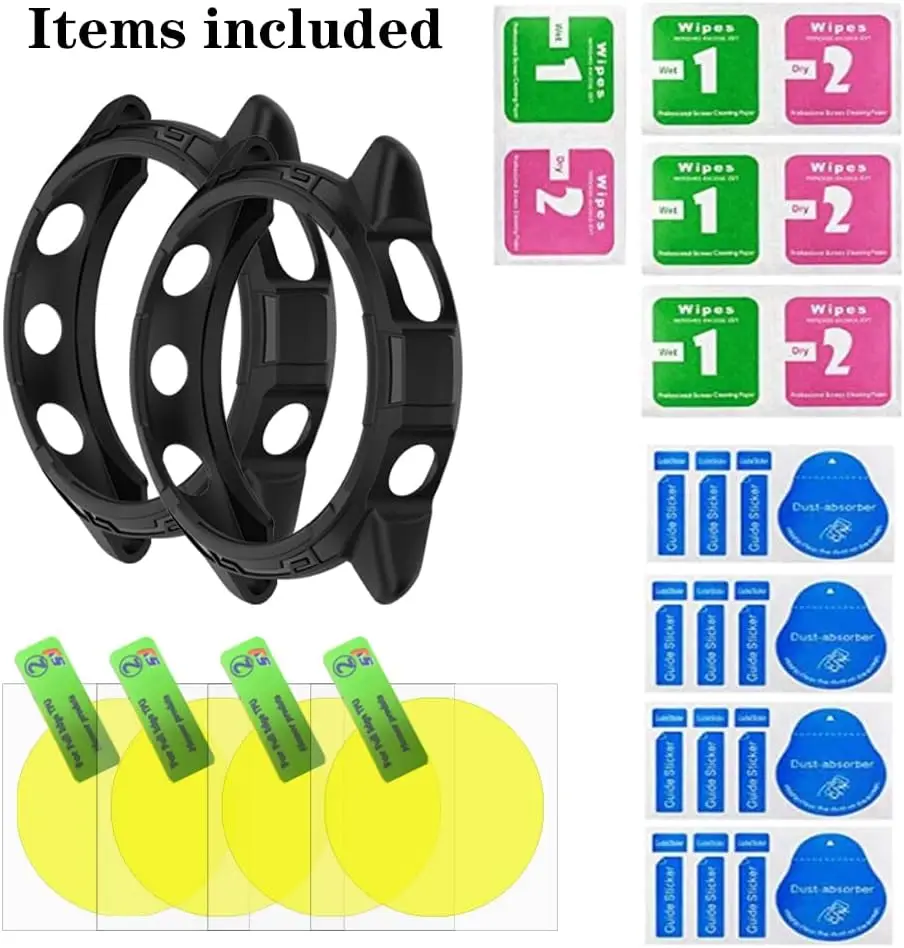 Watch Screen Protector (4+2+2) for Garmin Forerunner 965,Tempered Glass Film Anti-Scratch and Soft TPU Protective Case