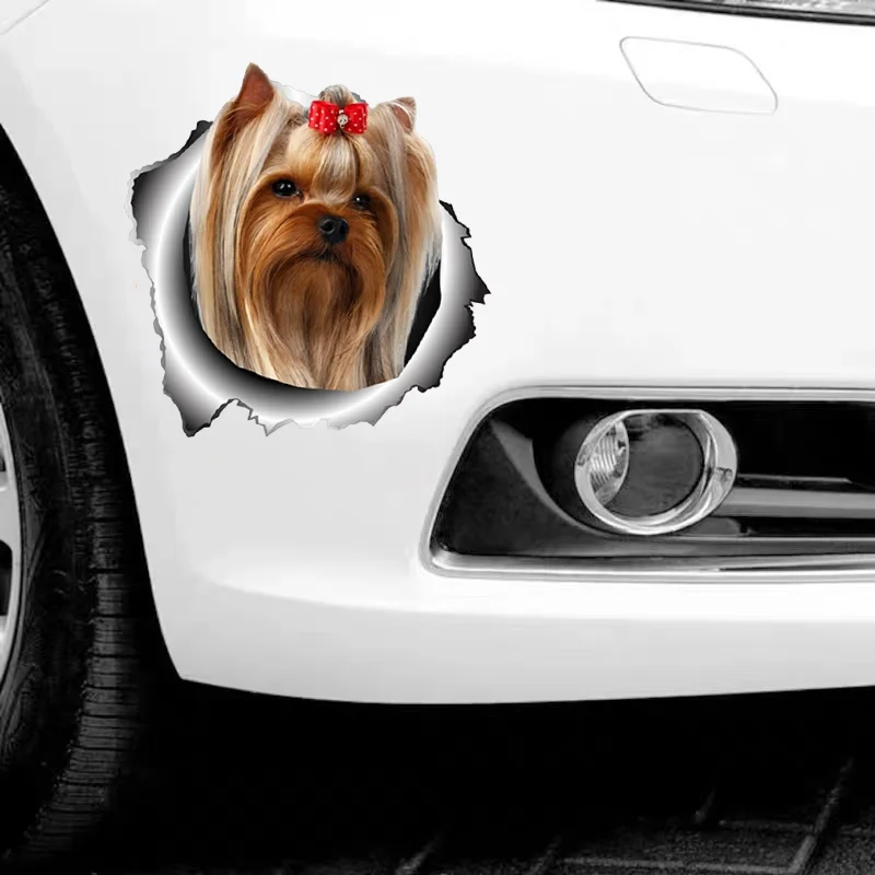 13 cm/17 cm 3D Self-adhesive Decal Yorkshire Terrier Dog Cute Pet Car Sticker Waterproof Auto Decors on Bumper Rear Windo