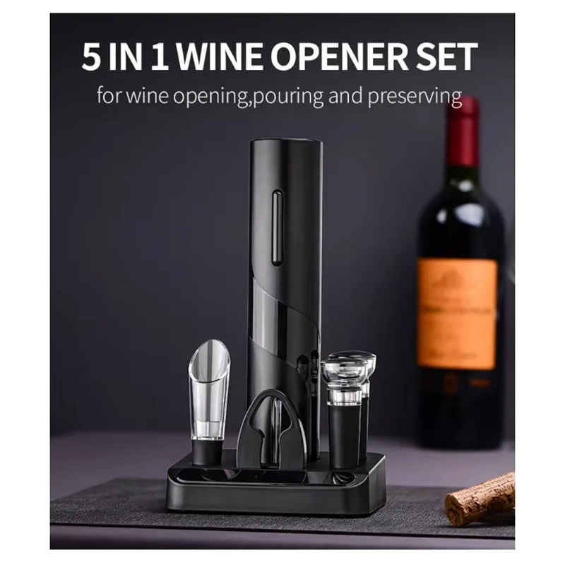 مجموعة فتاحة النبيذ الكهربائية المصنوعة من الفولاذ المقاوم للصدأ AD - المفتاح التلقائي مع صندوق هدايا بقاعدة راقية